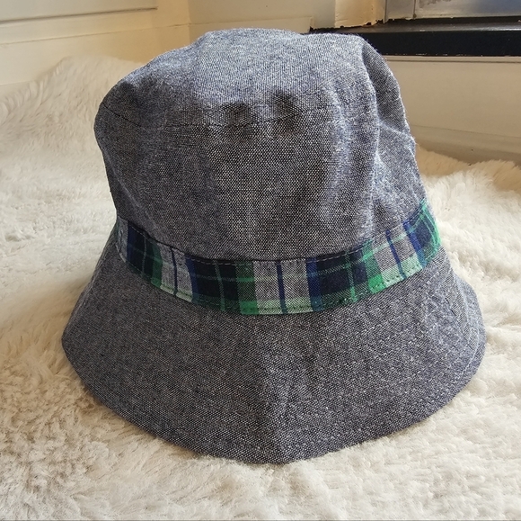 Baby Cotton Denim Plaid Bucket Hat 12-24M - Picture 3 of 7